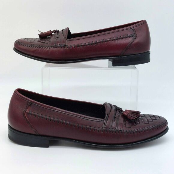 Florsheim Men’s 8.5D Burgundy Leather Tassel Loafers Woven Vamp Dress Shoes - Picture 2 of 10